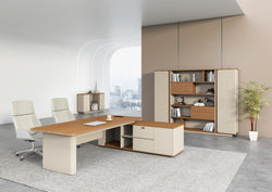 Ebony Executive Desk 2m -Golden Oak & Grey
