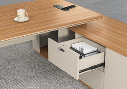 Ebony Executive Desk 2m -Golden Oak & Grey