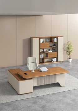 Ebony Executive Desk 2m -Golden Oak & Grey