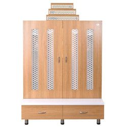 F C Natural Teak Finish Mandir with doors 6' x 4