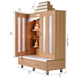 F C Natural Teak Finish Mandir with doors 6' x 4