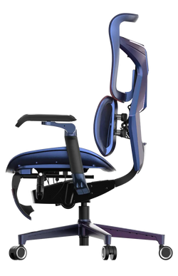 Left side view of blue-violet gradient XALLKING X3Pro ergonomic gaming chair highlighting ergonomic comfort and sleek design.