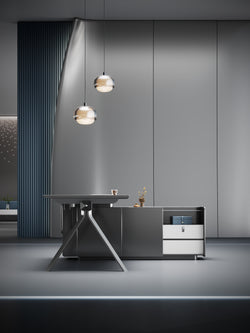 Sterling Executive Office Desk 2M Right Return -Frost White & Dark Grey