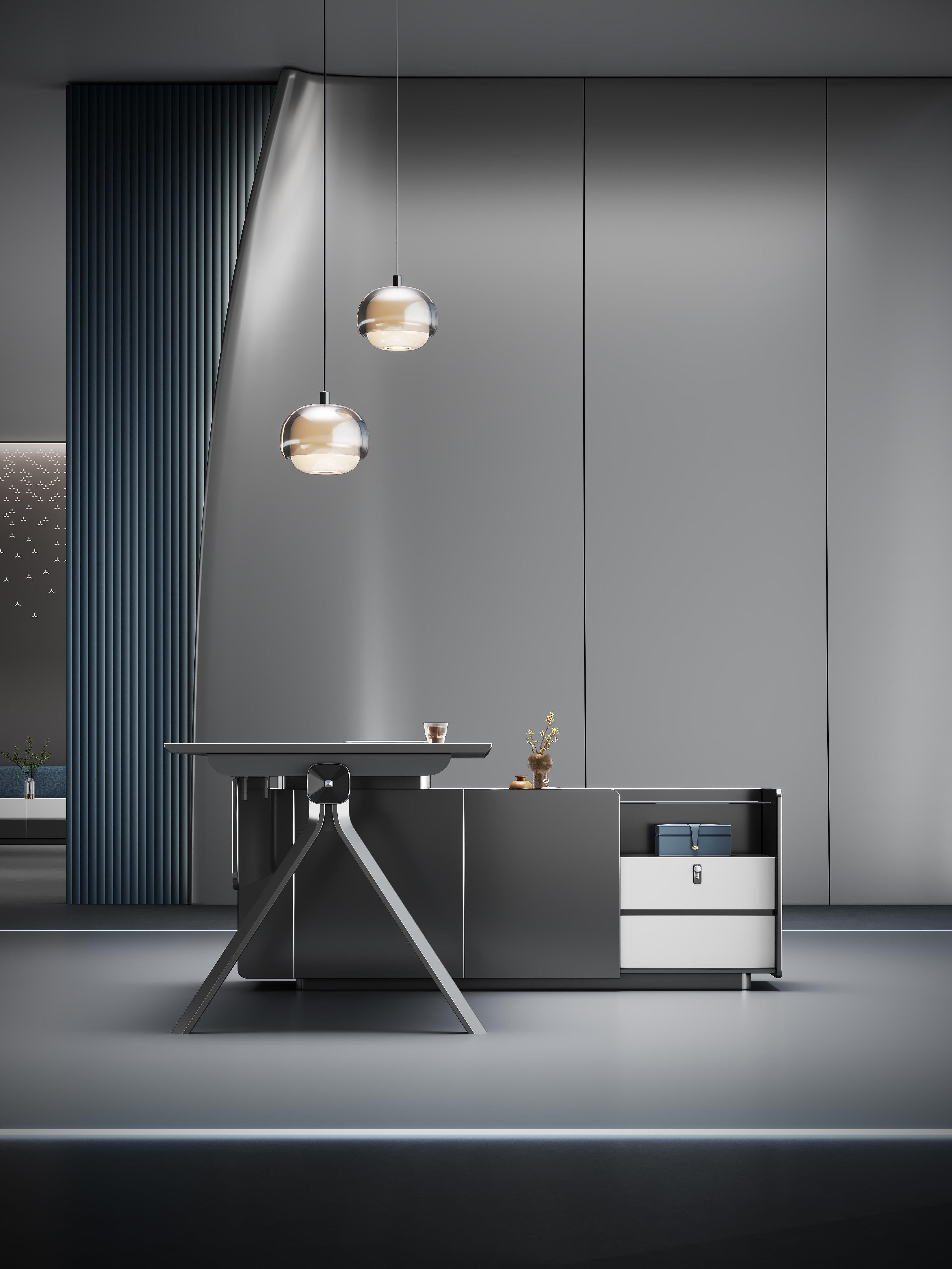 Sterling Executive Office Desk 2M Right Return -Frost White & Dark Grey