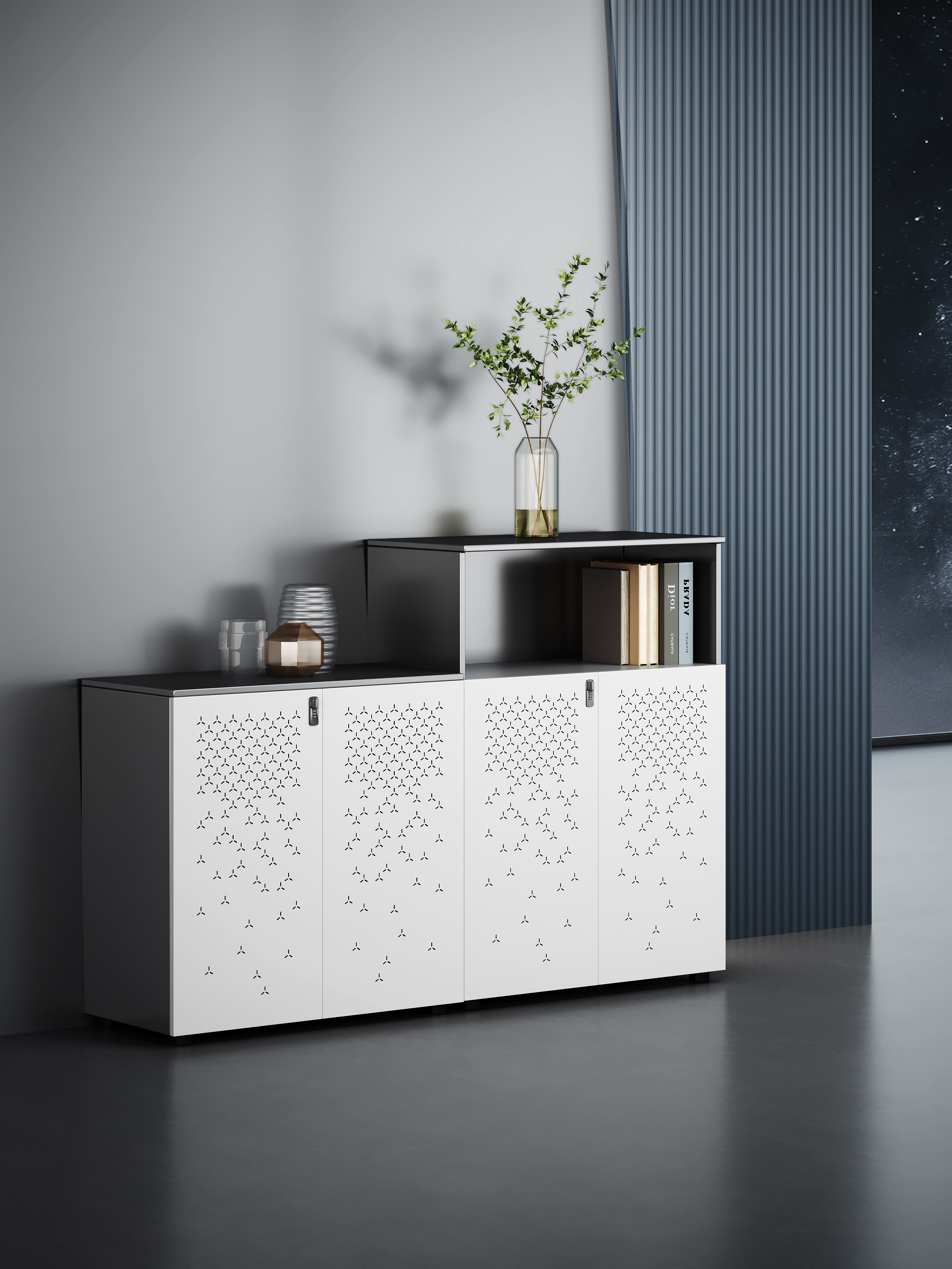 Sterling Low Cabinet 80cm – Frost White & Dark Grey