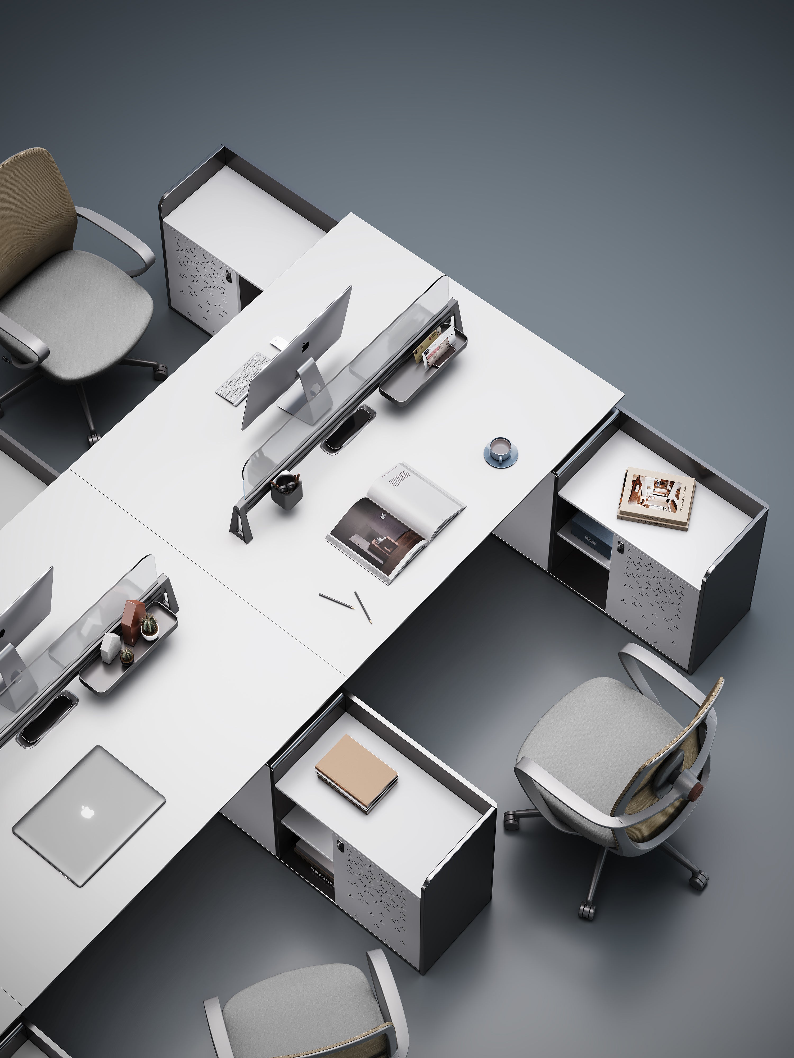 Sterling Workstation 2 People Extention – Frost White & Dark Grey
