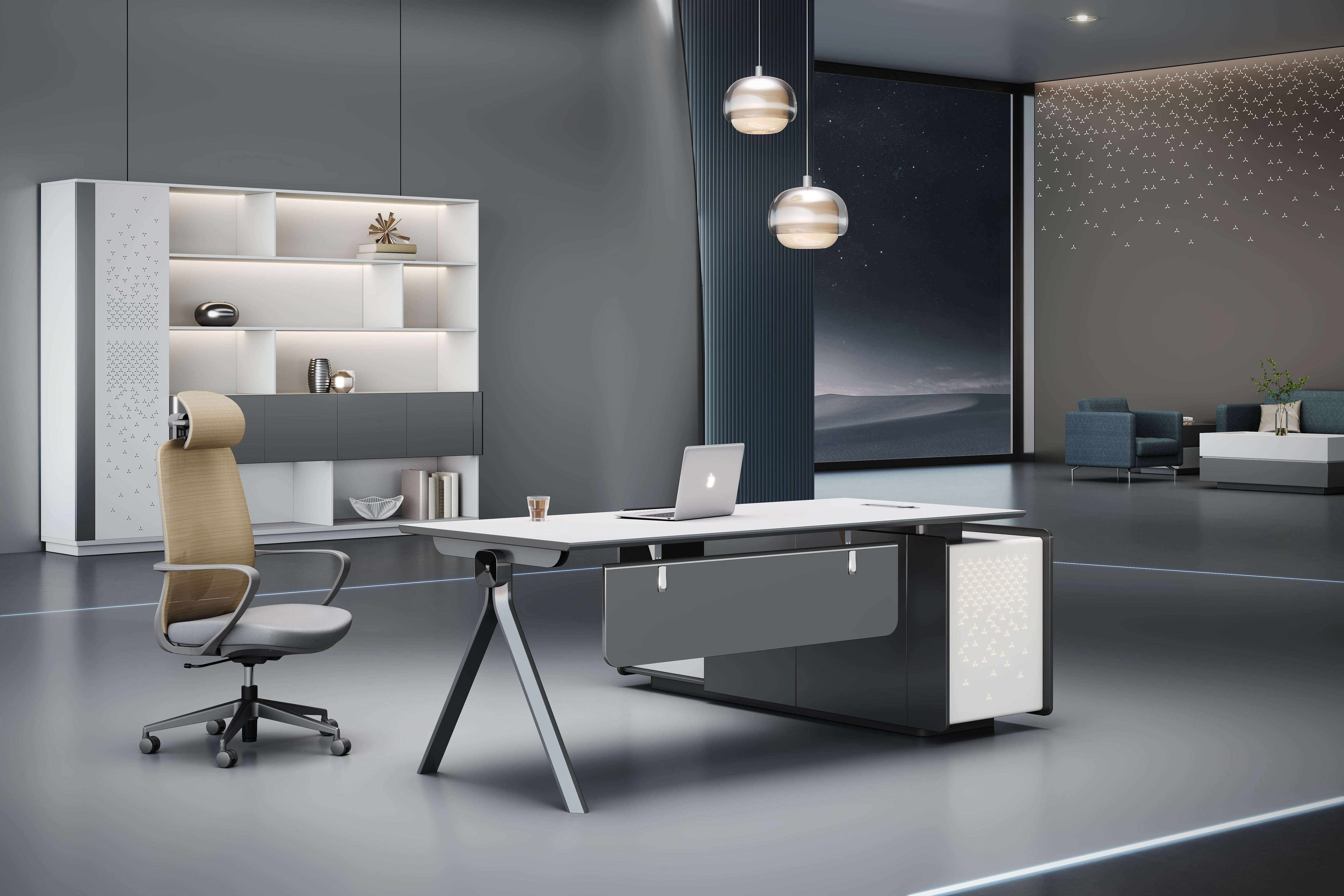 Sterling Executive Office Desk 2M Right Return -Frost White & Dark Grey