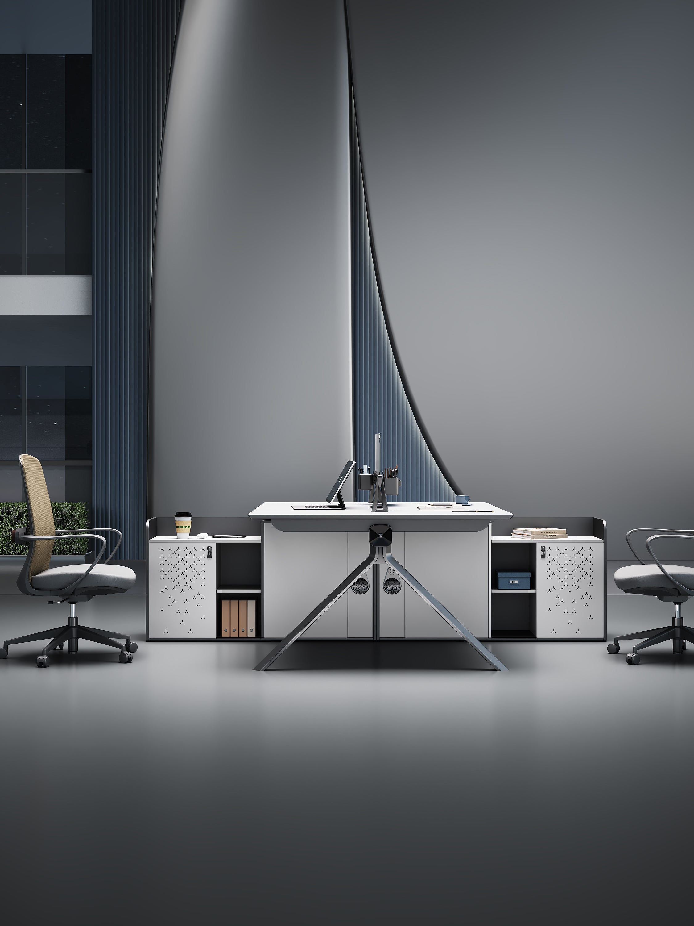 Sterling Workstation 2 People Extention – Frost White & Dark Grey