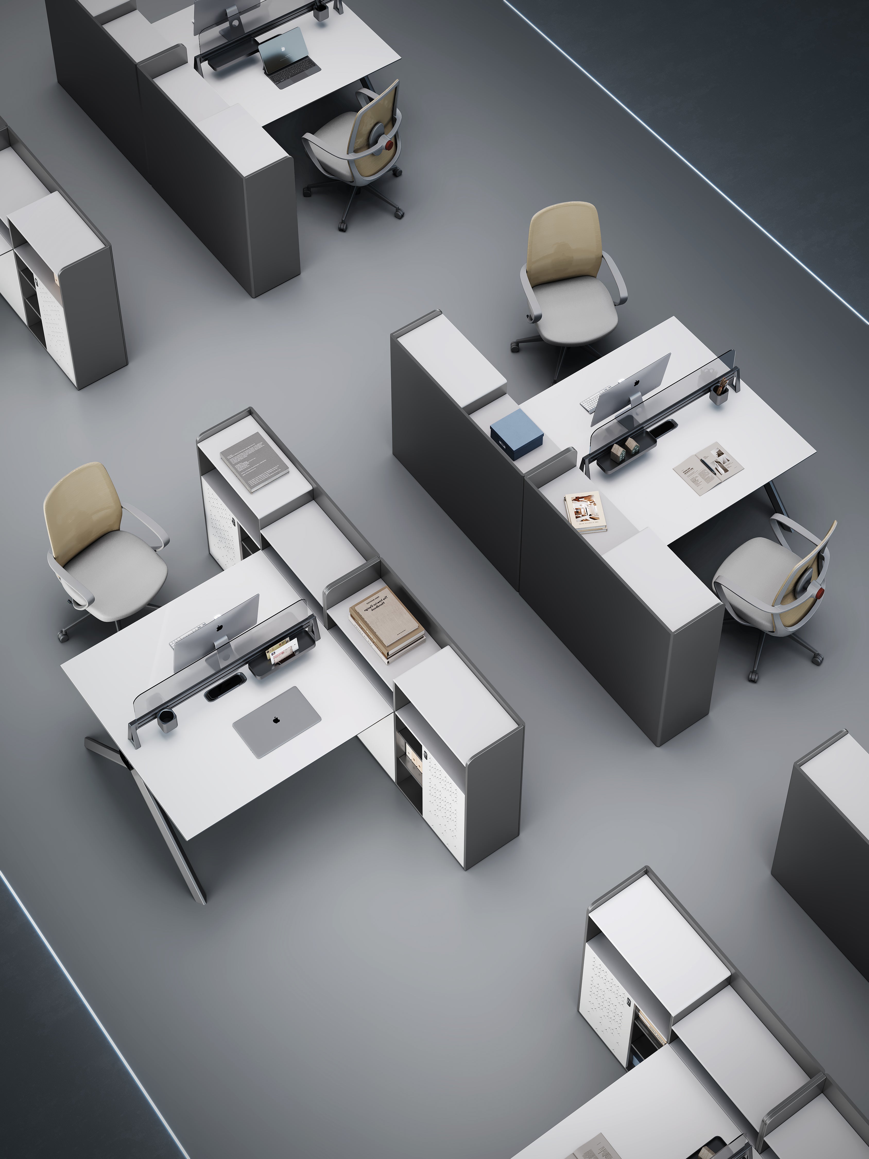 Sterling Workstation 2 People Extention – Frost White & Dark Grey