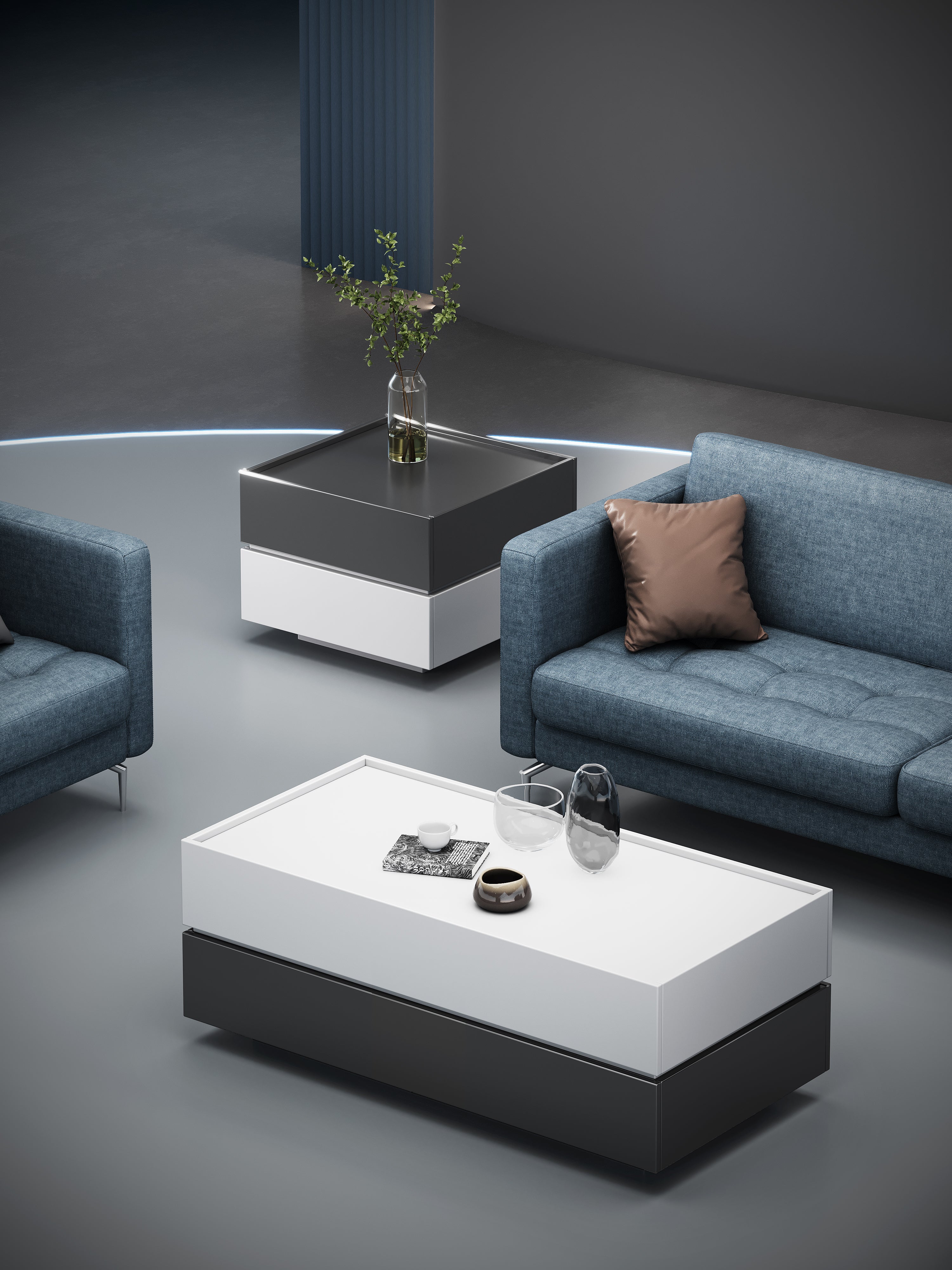 Sterling Coffee Table 1.2m – Frost White & Dark Grey