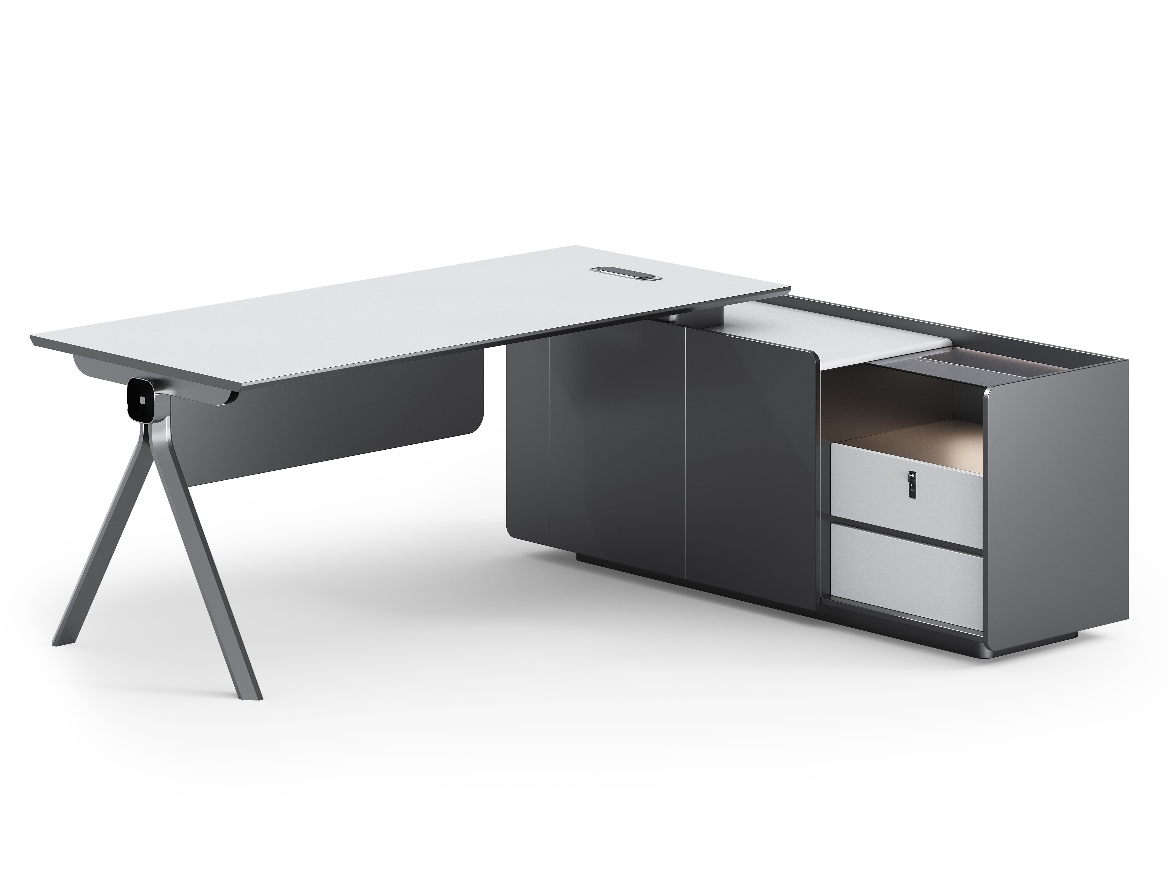 Sterling Executive Office Desk 2M Right Return -Frost White & Dark Grey