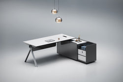 Sterling Executive Office Desk 2M Right Return -Frost White & Dark Grey