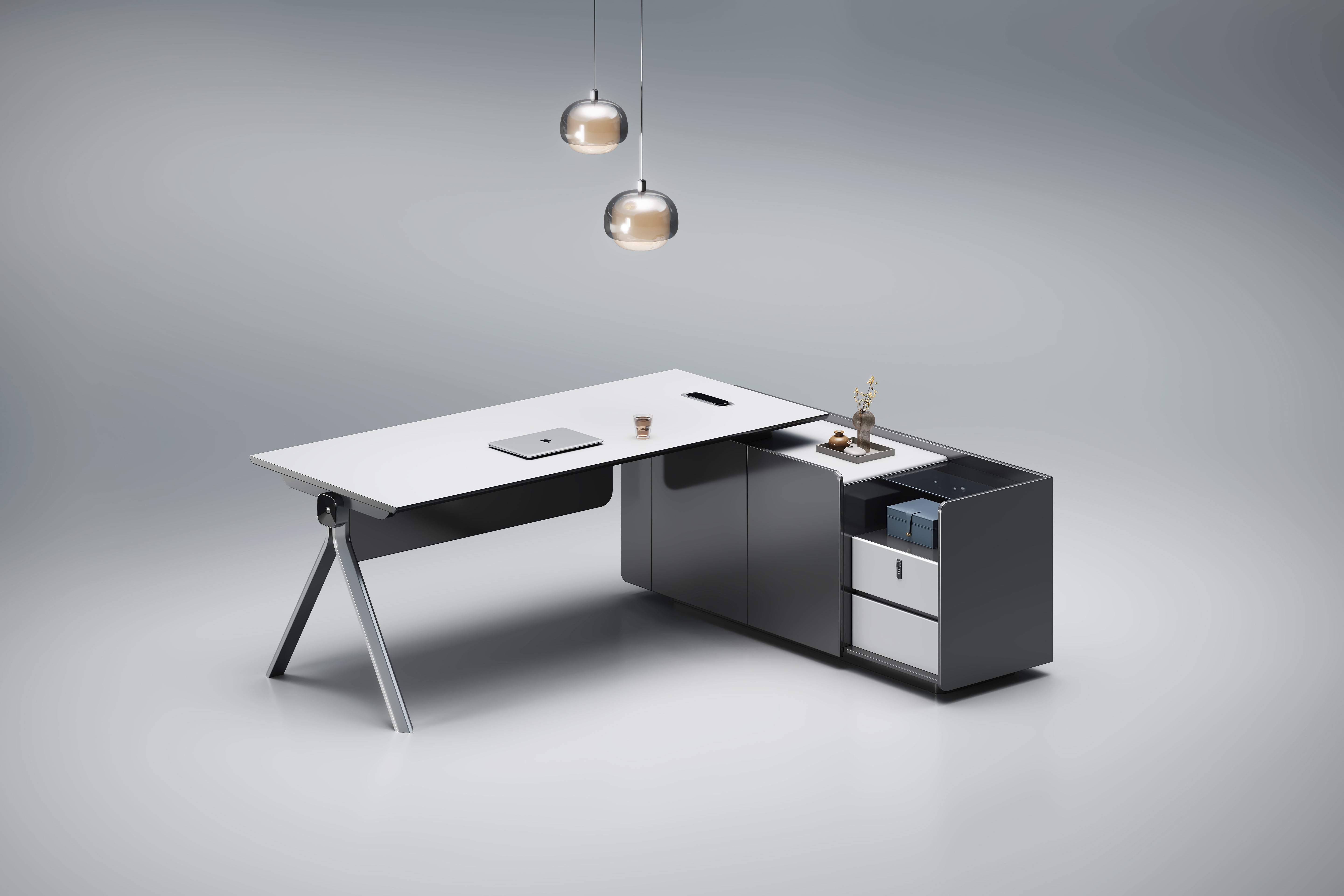 Sterling Executive Office Desk 2M Right Return -Frost White & Dark Grey