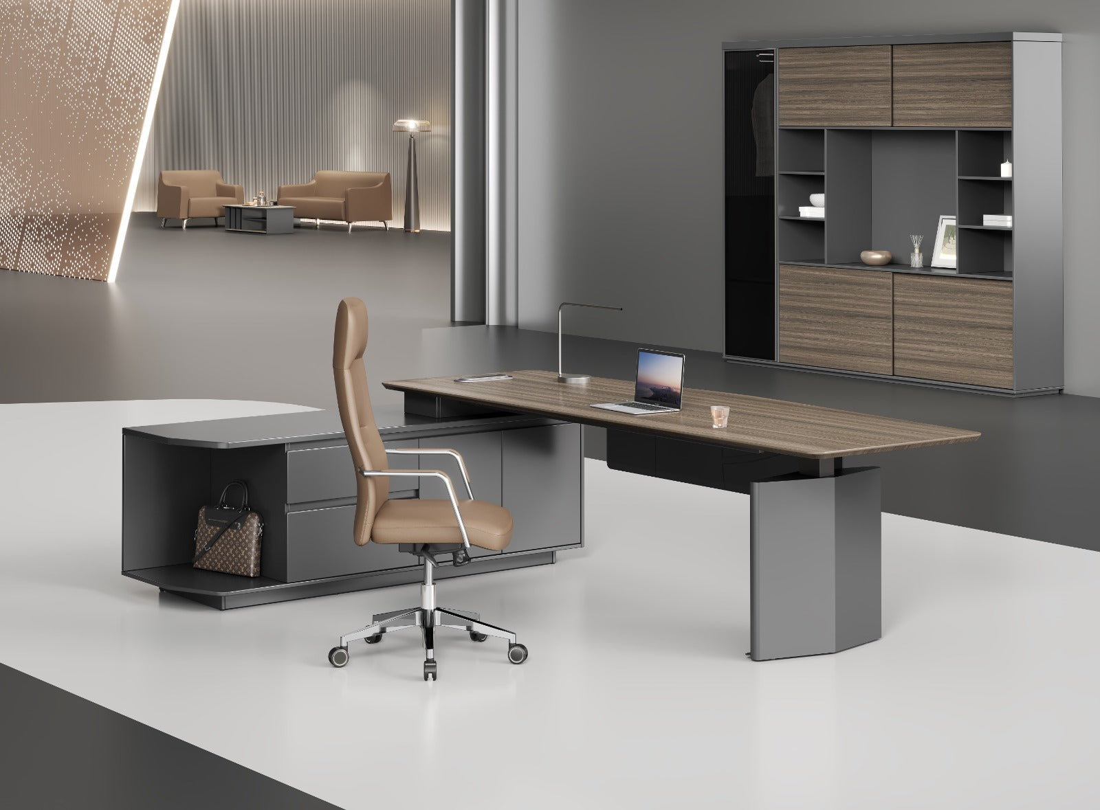 Professor Height Adjustable Executive Desk 2m Left Return– Electric Lift with Storage