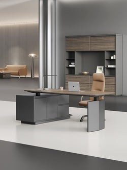 Professor Height Adjustable Executive Desk 2m Left Return– Electric Lift with Storage