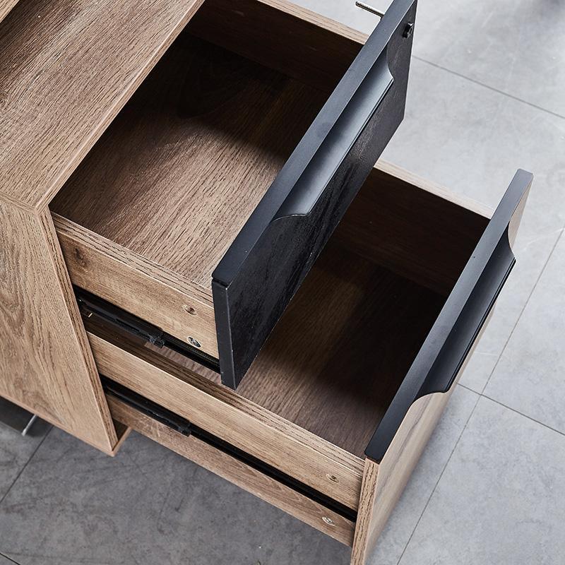 Aftan Executive Office Desk with Pedestal & Right Mobile Return 1.8M - Warm Oak & Black - Furniture Castle