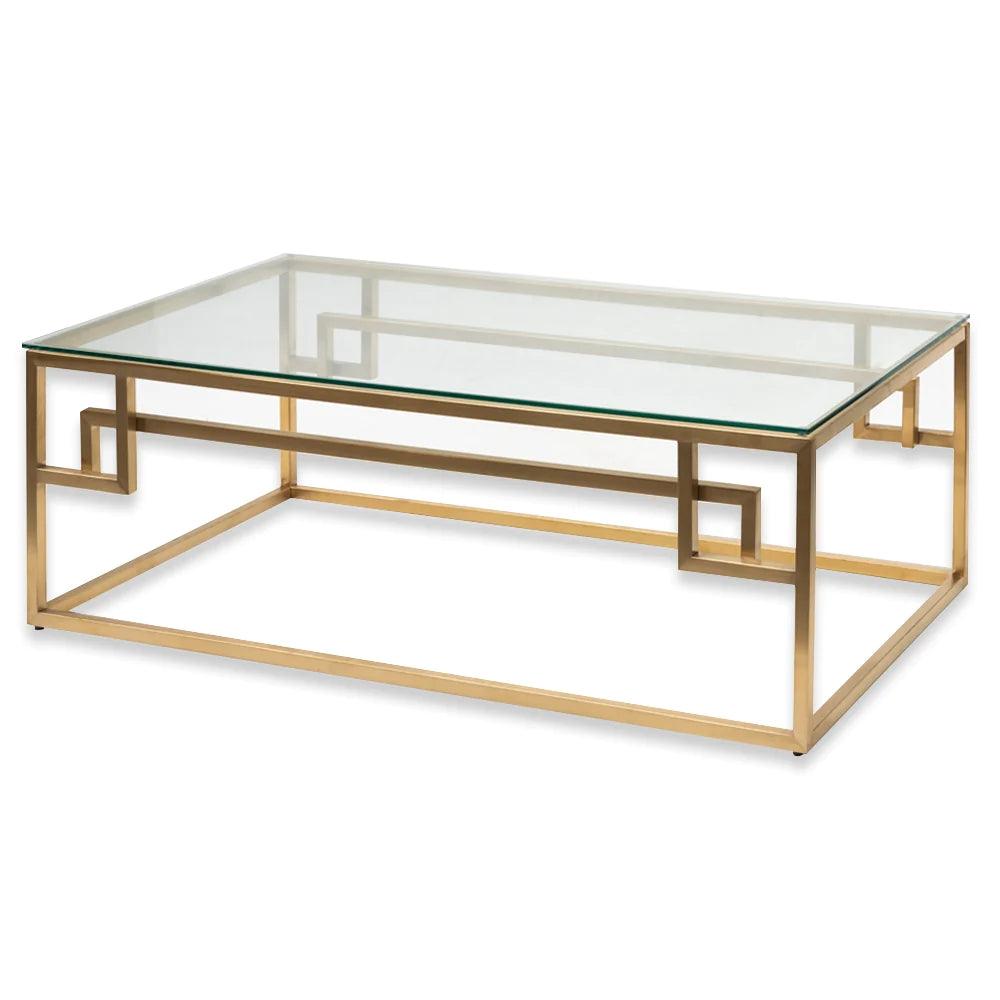 Alexa 1.2m Coffee Table - Glass Top - Brushed Gold Base - Furniture Castle