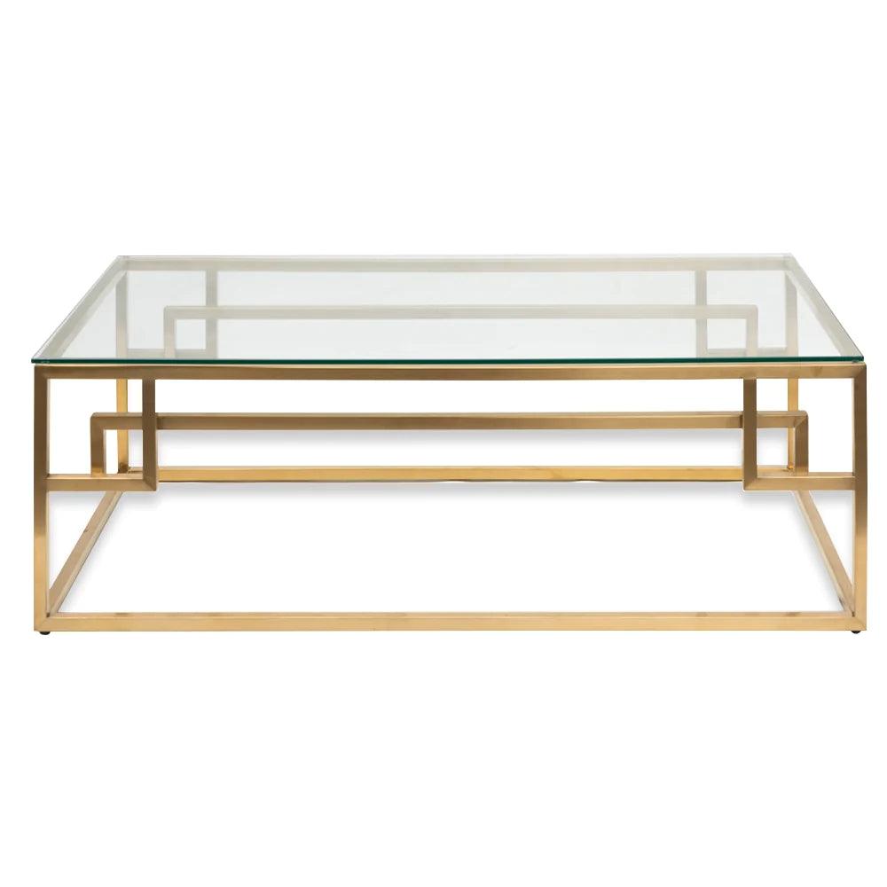 Alexa 1.2m Coffee Table - Glass Top - Brushed Gold Base - Furniture Castle