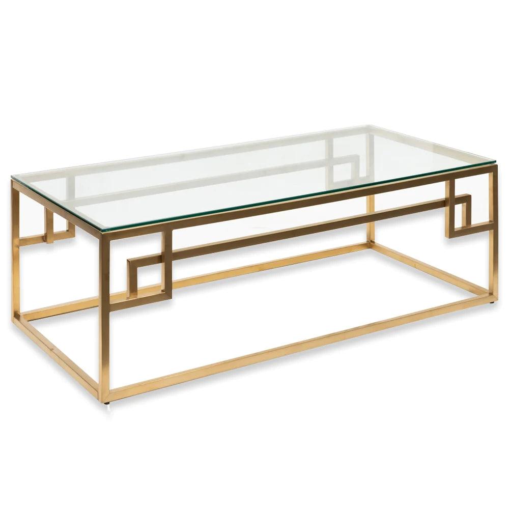 Alexa 1.2m Coffee Table - Glass Top - Brushed Gold Base - Furniture Castle