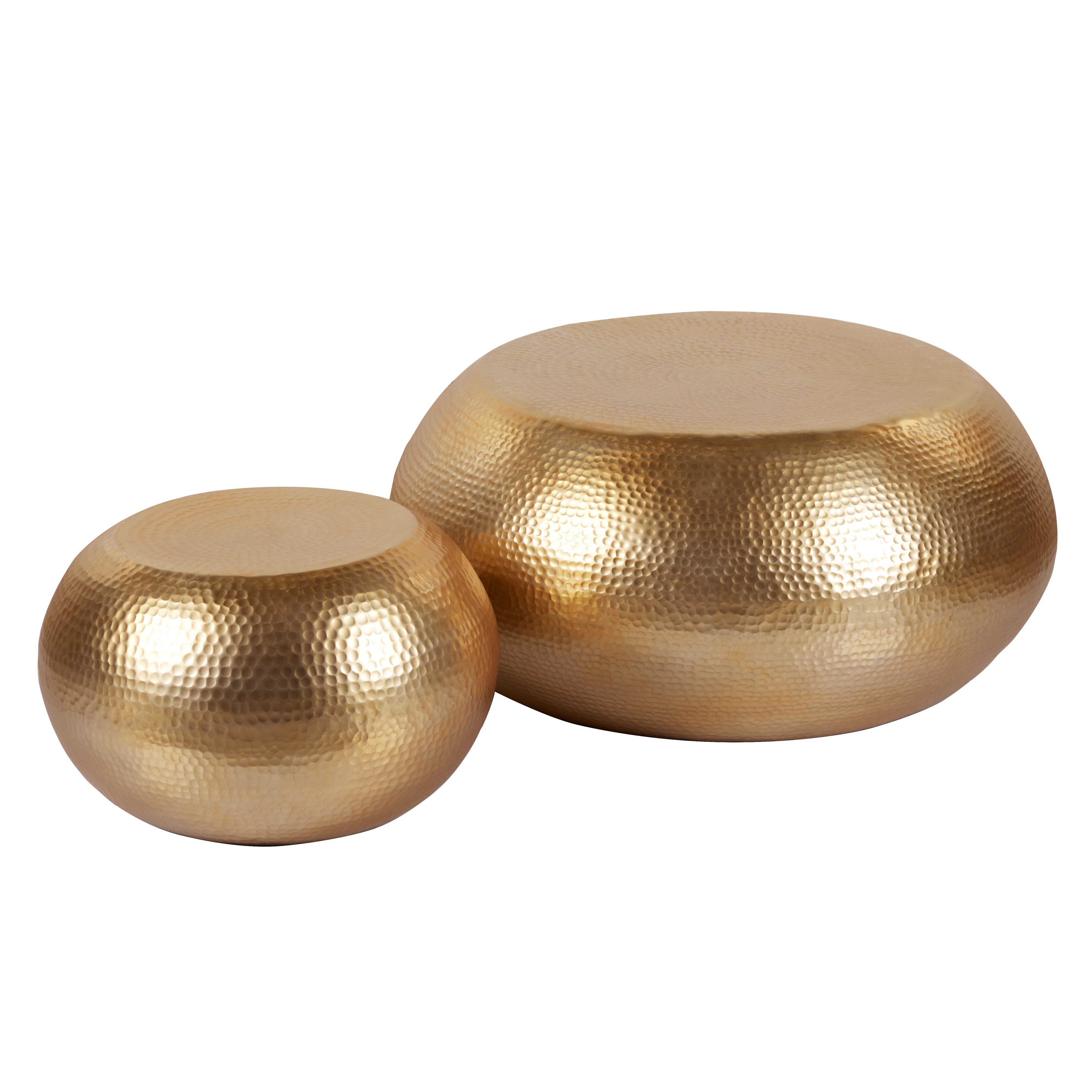 Olive Round Coffee Table Set of 2 Gold 50x50x28cm/77x77x34cm