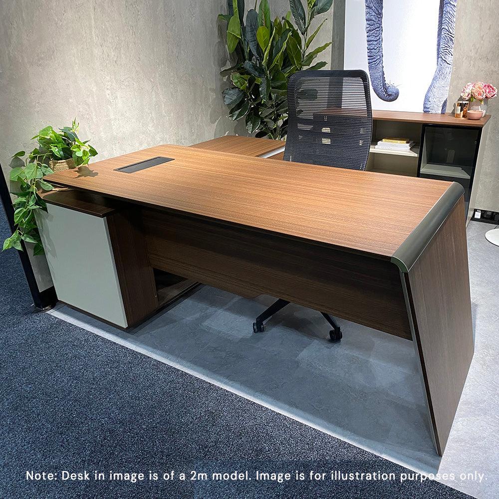 ANDERS Executive Desk Reversible Return 2.2M - Hazelnut & Beige - Furniture Castle