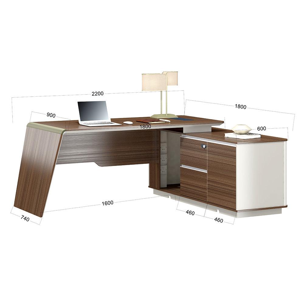 ANDERS Executive Desk Reversible Return 2.2M - Hazelnut & Beige - Furniture Castle