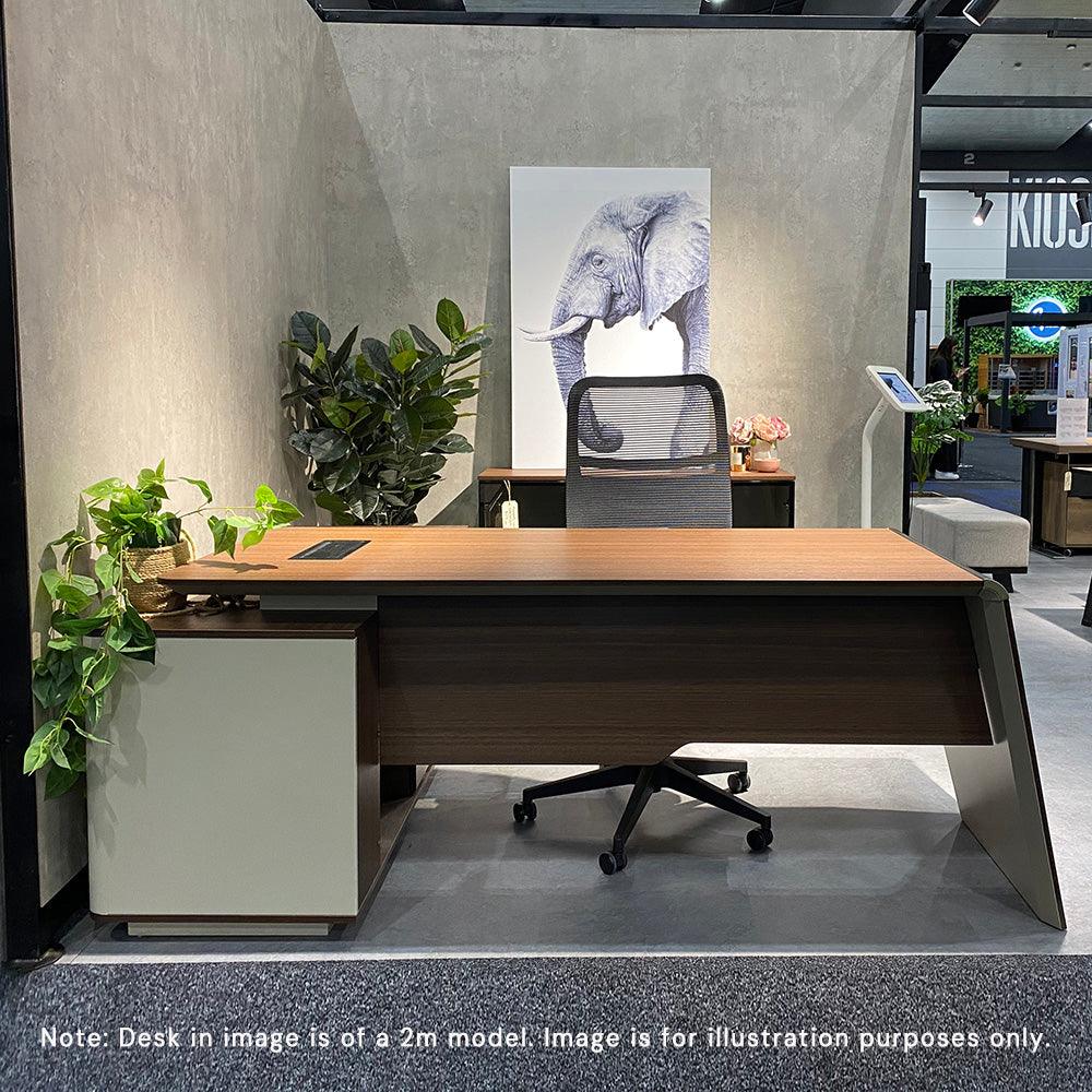ANDERS Executive Desk Reversible Return 2.2M - Hazelnut & Beige - Furniture Castle