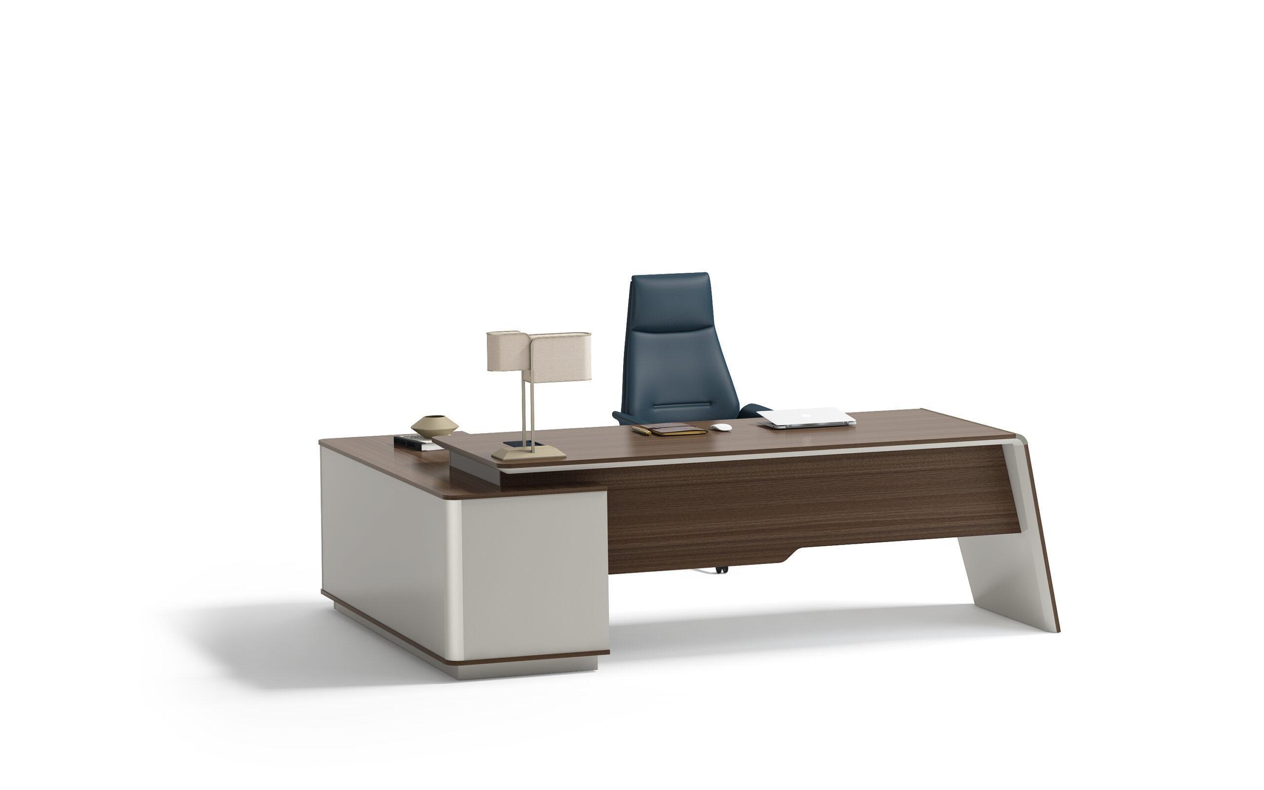 Anders Executive Desk Reversible Return 2.4M - Australian Gold Oak & Beige - Furniture Castle