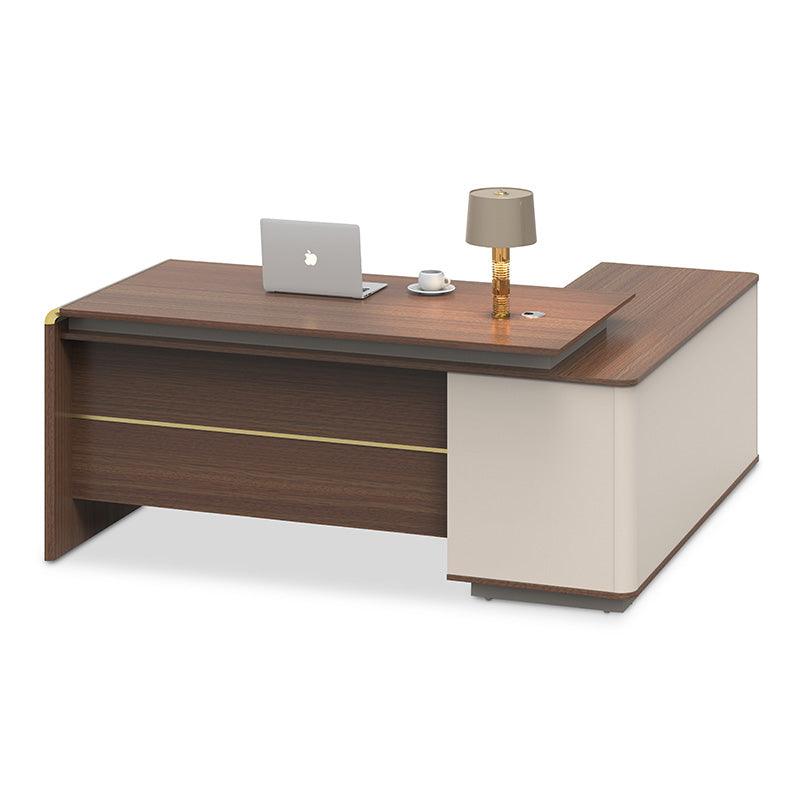 ANDERSON Executive Desk 2.0M Reversible - Hazelnut & Beige - Furniture Castle