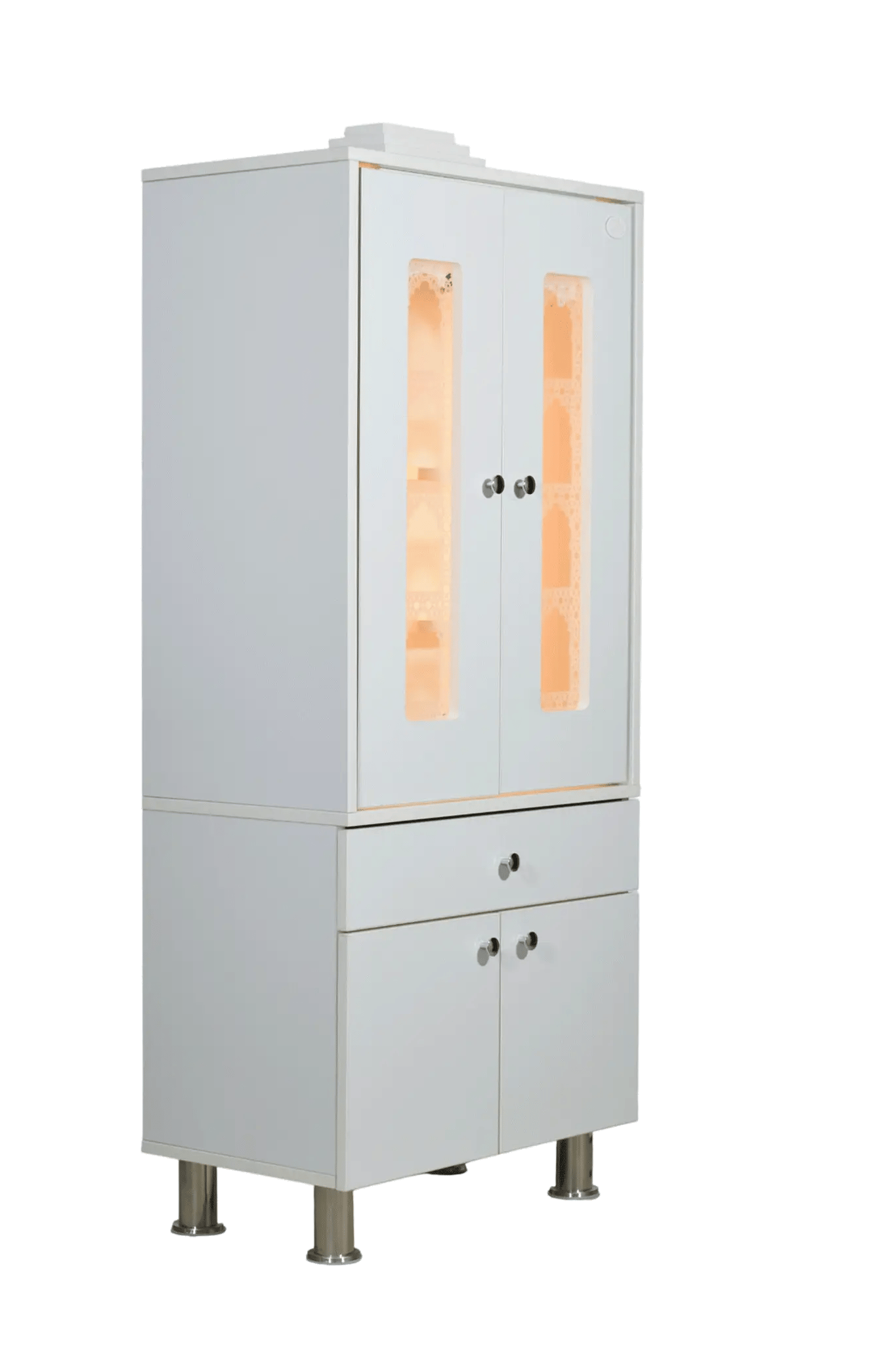 F C Ornamental Designer Wooden Mandir with Pocket Doors in White Finish