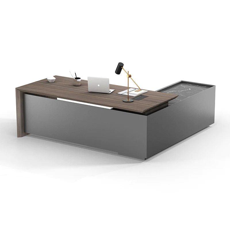 Armando Executive Desk 220cm Left Return – Hazelnut & Grey - Furniture Castle
