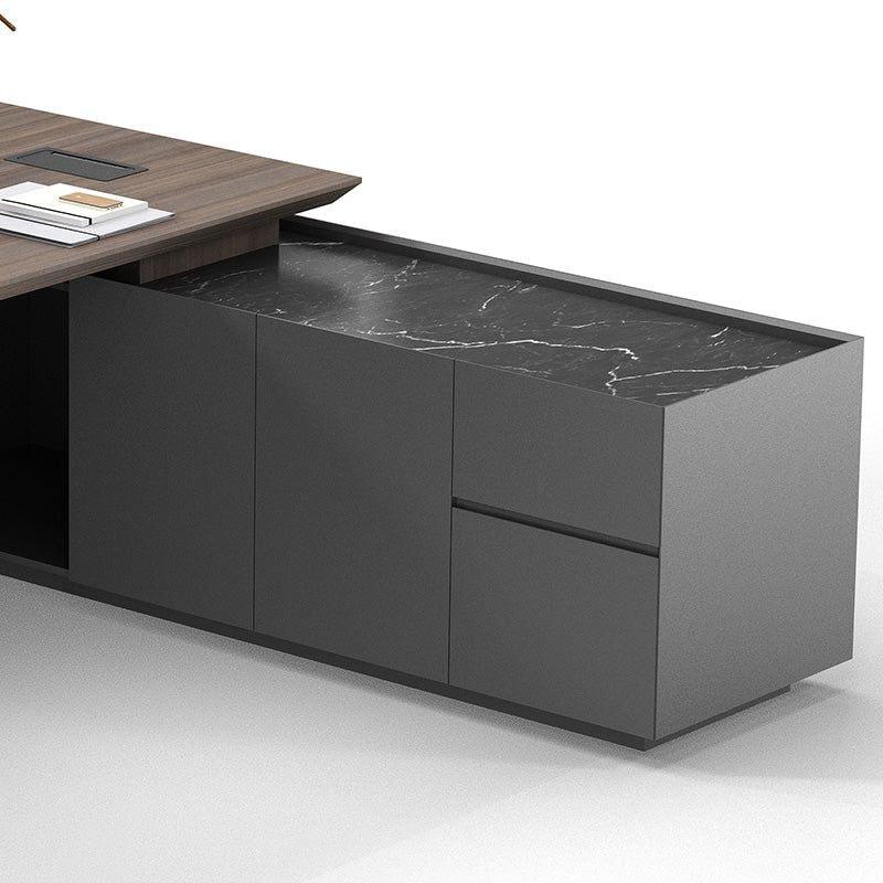 Armando Executive Desk 220cm Right Return - Hazelnut & Grey - Furniture Castle