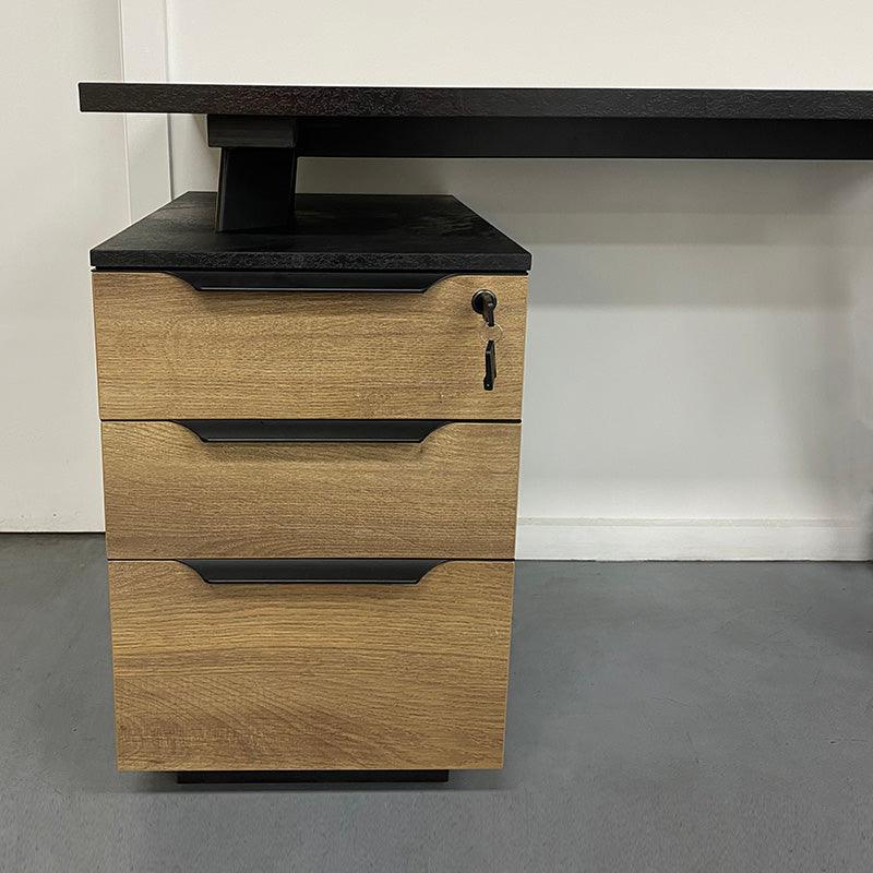 ARTO 2 People Workstation with 2 Cabinets 2.4M - Warm Oak & Black - Furniture Castle