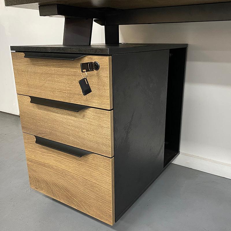 ARTO 2 People Workstation with 2 Cabinets 2.4M - Warm Oak & Black - Furniture Castle