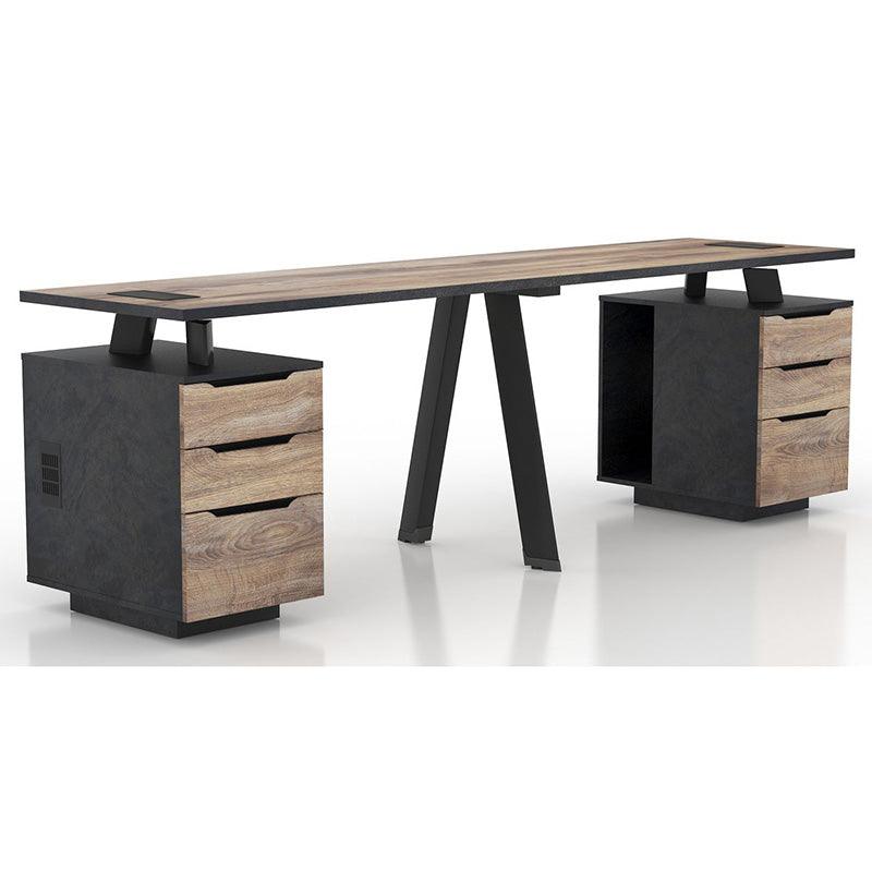 ARTO 2 People Workstation with 2 Cabinets 2.4M - Warm Oak & Black - Furniture Castle