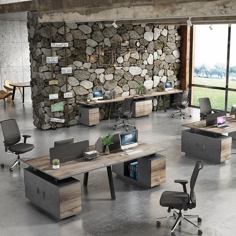ARTO 2 People Workstation with 2 Cabinets 2.4M - Warm Oak & Black - Furniture Castle