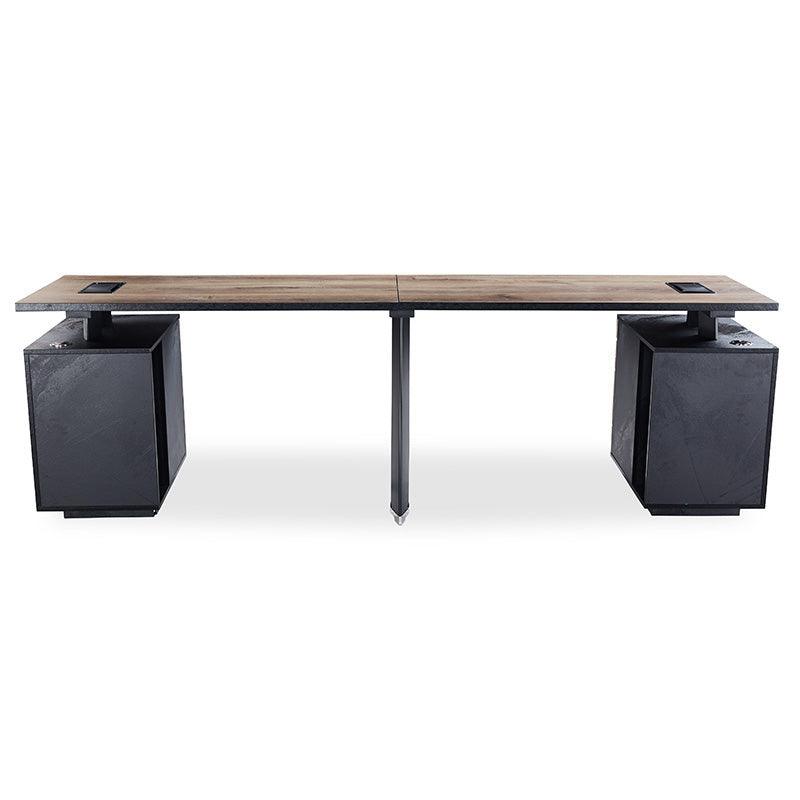 ARTO 2 People Workstation with 2 Cabinets 2.4M - Warm Oak & Black - Furniture Castle