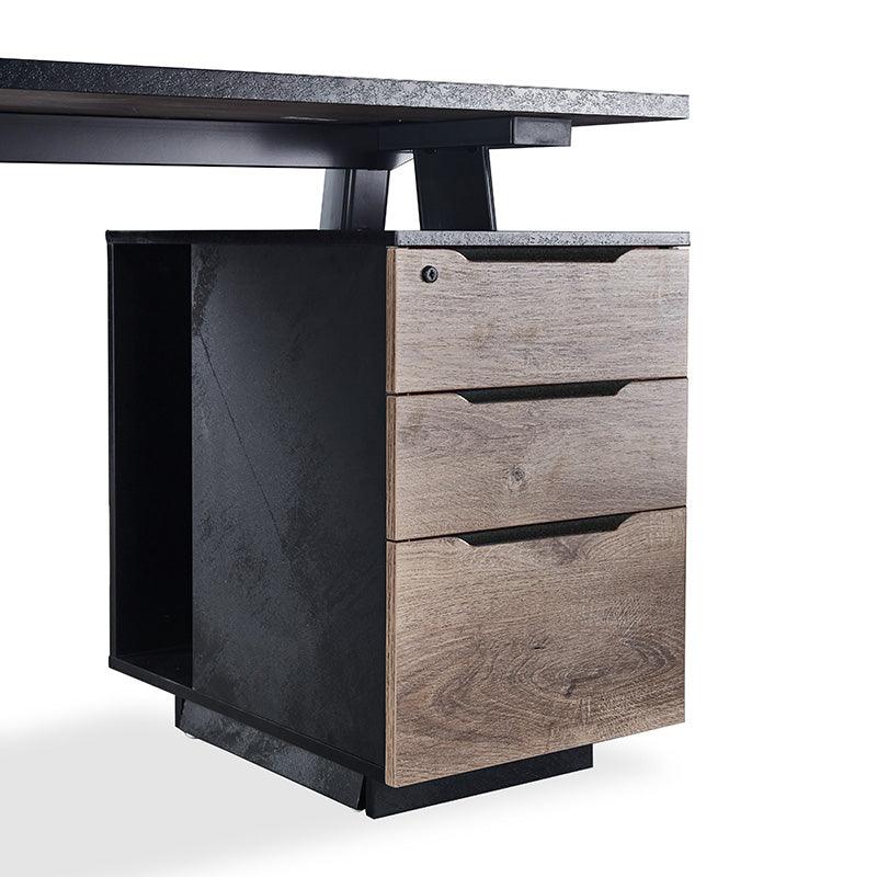 ARTO 2 People Workstation with 2 Cabinets 2.4M - Warm Oak & Black - Furniture Castle