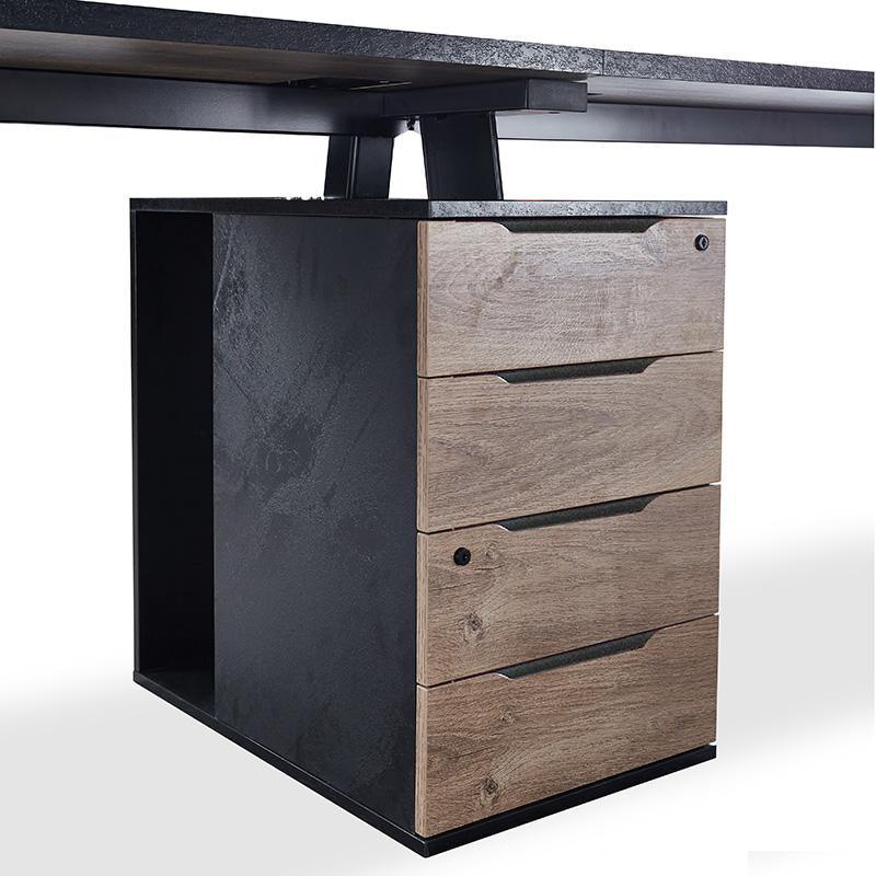 Arto 2 Person Workstation with 1 Cabinet 2.4M - Warm Oak & Black - Furniture Castle