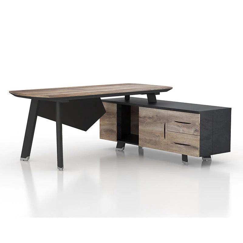 Arto Executive Office Desk with Reversible Return 1.8M - Warm Oak & Black - Furniture Castle