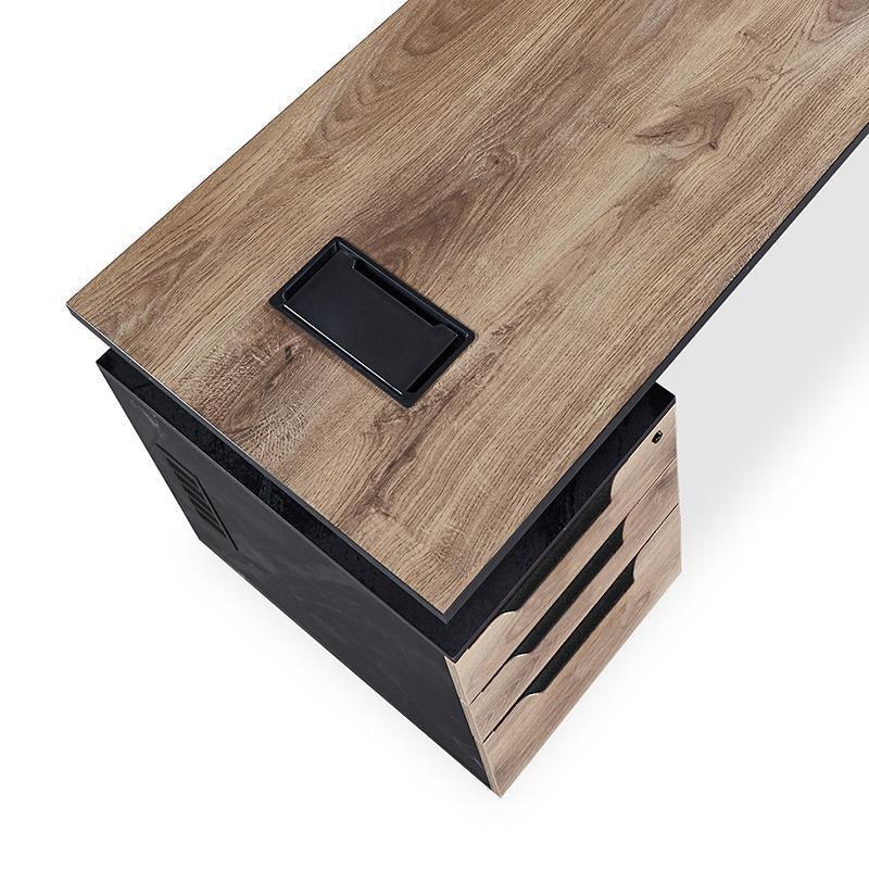 Arto Single Workstation with Left Cabinet 1.2M - Warm Oak & Black - Furniture Castle