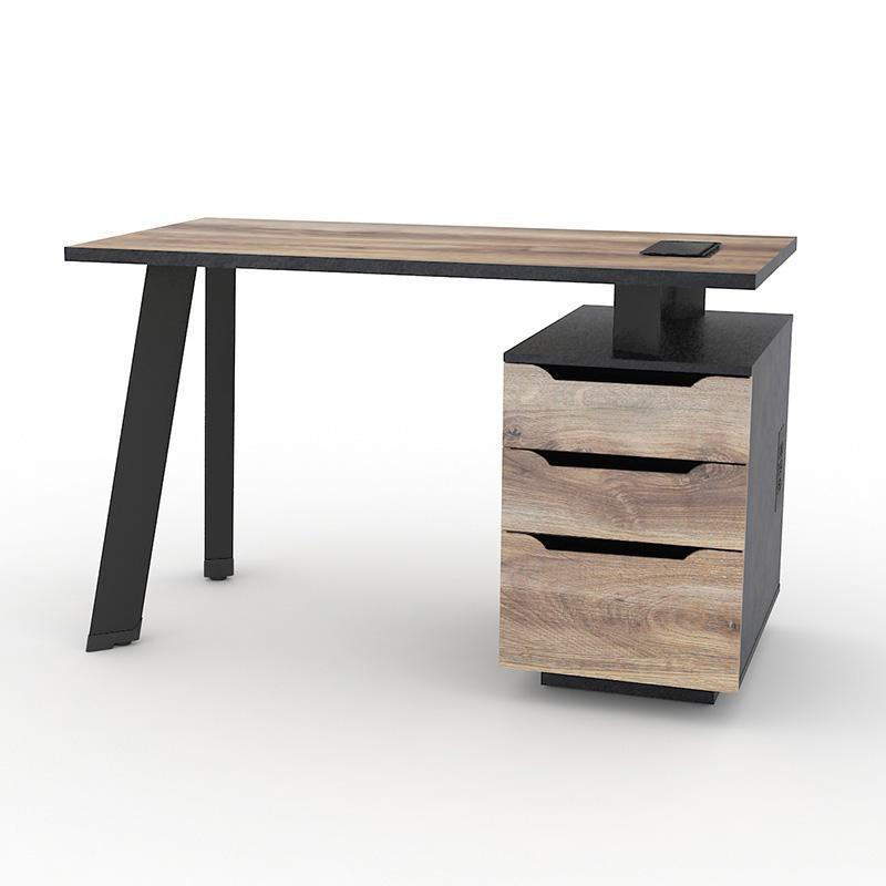 Arto Single Workstation with Right Cabinet 1.2M - Warm Oak & Black - Furniture Castle