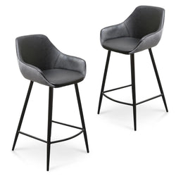Astoria Bar Stools Black PU & Grey Velvet - Set of 2 - Furniture Castle
