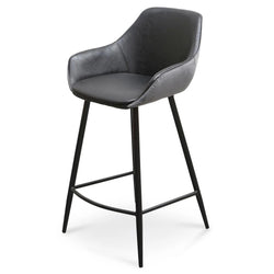 Astoria Bar Stools Black PU & Grey Velvet - Set of 2 - Furniture Castle