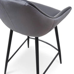 Astoria Bar Stools Black PU & Grey Velvet - Set of 2 - Furniture Castle