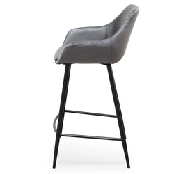 Astoria Bar Stools Black PU & Grey Velvet - Set of 2 - Furniture Castle