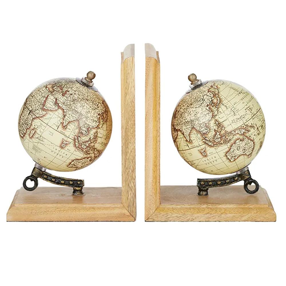 Atlas Set of 2 Globe Bookends Natural 14x18cm - Furniture Castle
