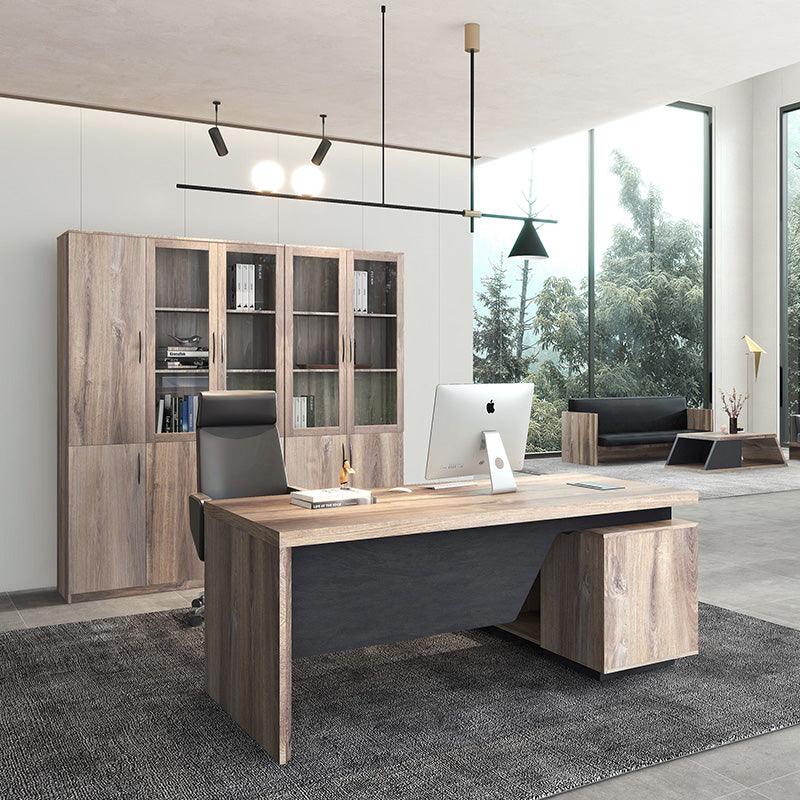 BALDER Executive Desk with Left Return 2.2-2.4M - Warm Oak & Black - Furniture Castle