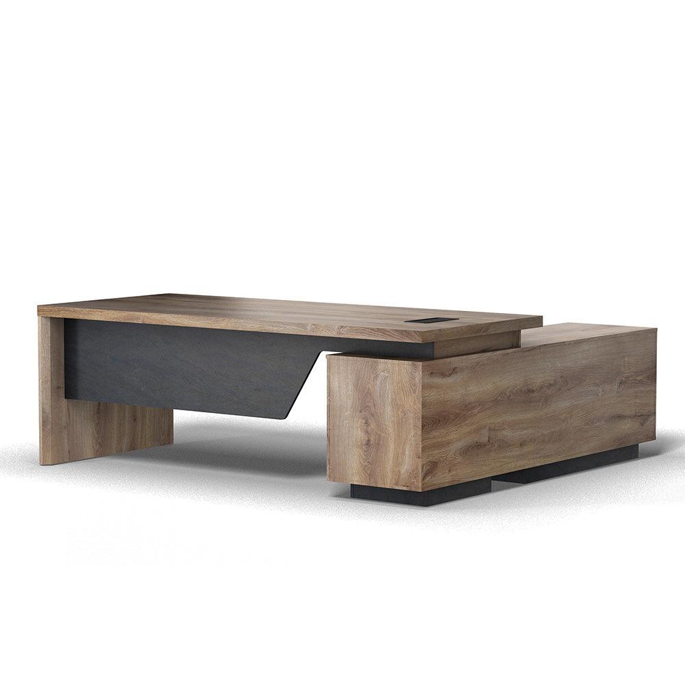 BALDER Executive Desk with Left Return 2.2-2.4M - Warm Oak & Black - Furniture Castle