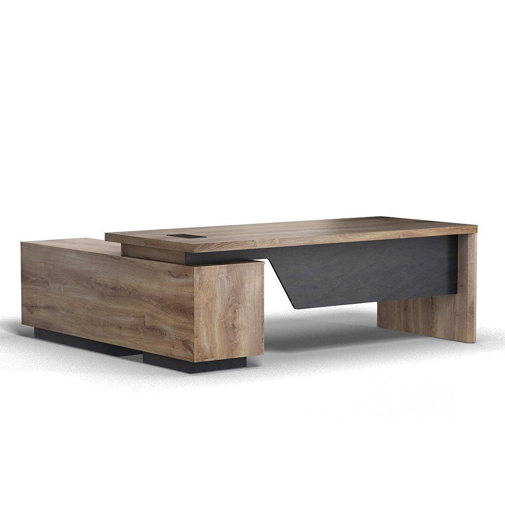 BALDER Executive Desk with Right Return 2.2-2.4M - Warm Oak & Black - Furniture Castle